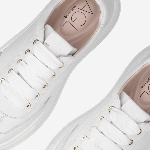 AGL made in Italy Women's White leather casual Sneakers size Eu 41 US 11 - Picture 4 of 11